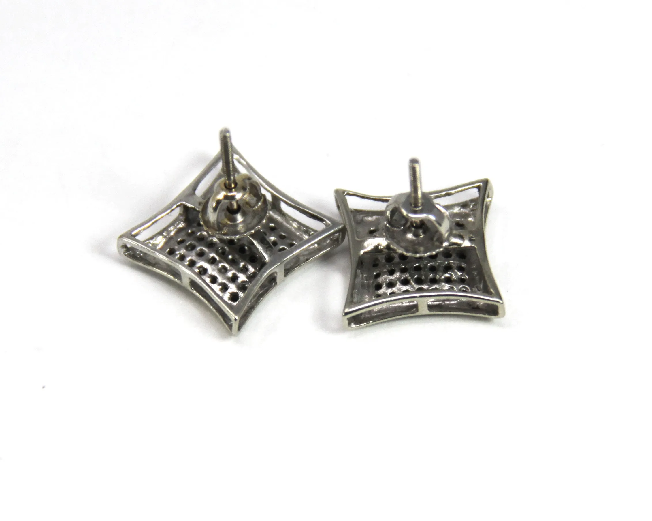 White Gold Womens Diamond Square Kite Cluster Screwback Earrings