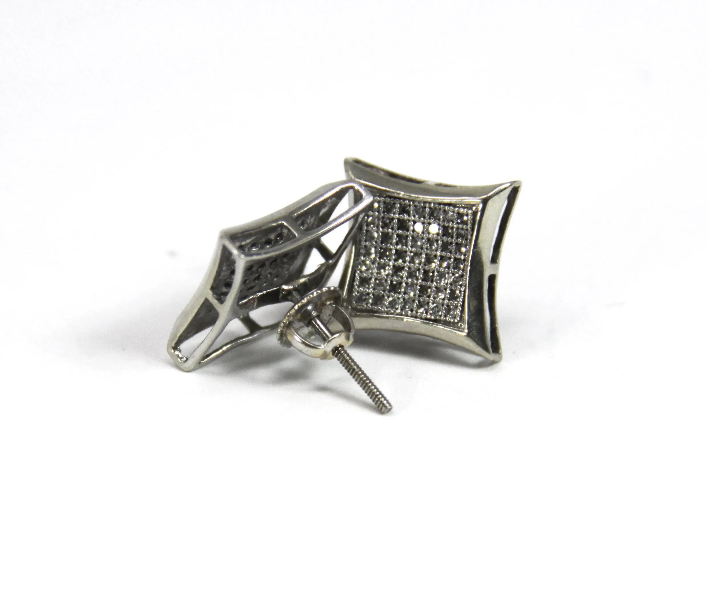 White Gold Womens Diamond Square Kite Cluster Screwback Earrings