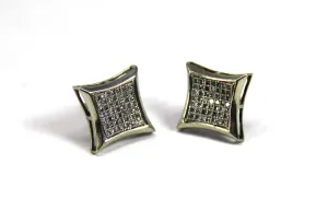 White Gold Womens Diamond Square Kite Cluster Screwback Earrings