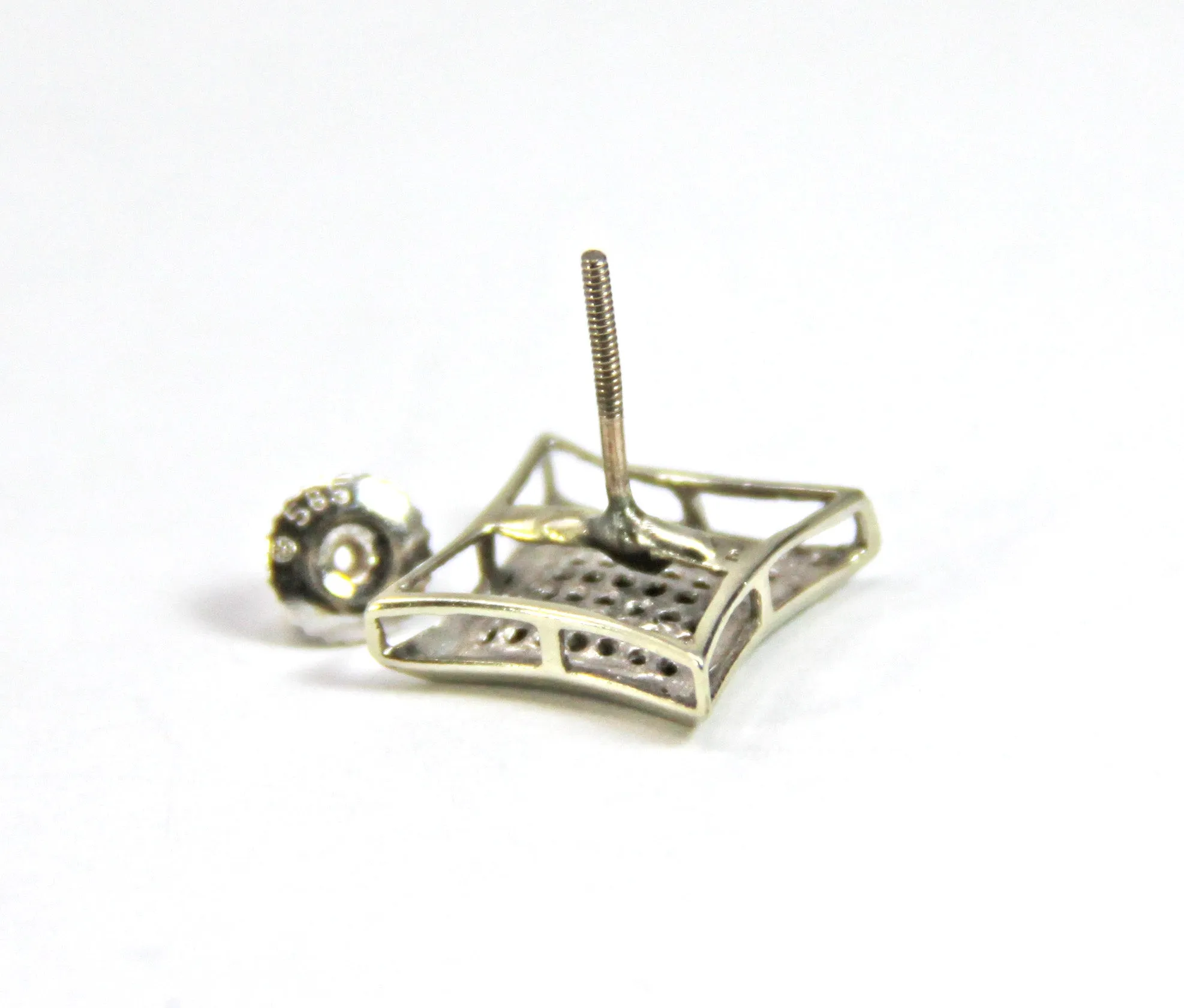 White Gold Womens Diamond Square Kite Cluster Screwback Earrings