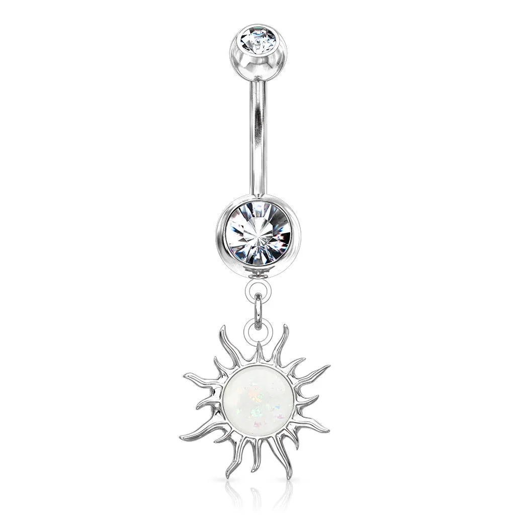 White Sun Opal Glitter Belly Ring