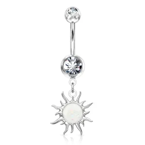 White Sun Opal Glitter Belly Ring