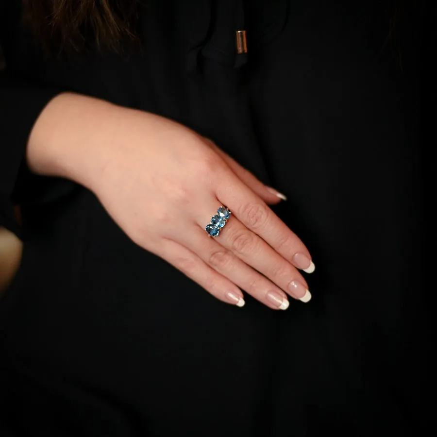 Women's Vintage Regal Trio Style London Blue Topaz Ring