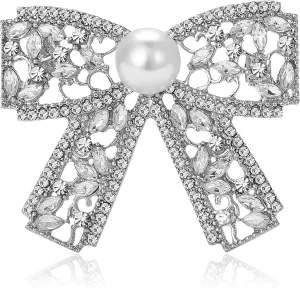 YOQUCOL Cubic Zirconia Crystal Bow Shape Brooch for Women Dress Suit Clothes Accessories